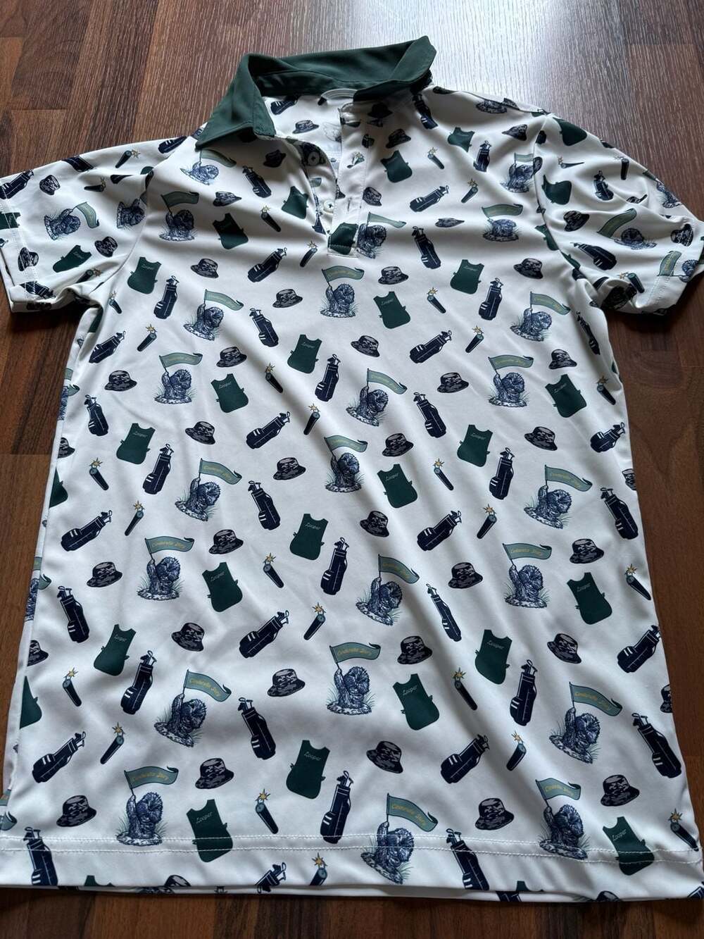 Swannies Cinderella Story Golf Polo Shirt Youth XL Y18 White Green All-Over Prin